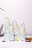 Bottles of Botanica Herbal Water on a white surface with a light background